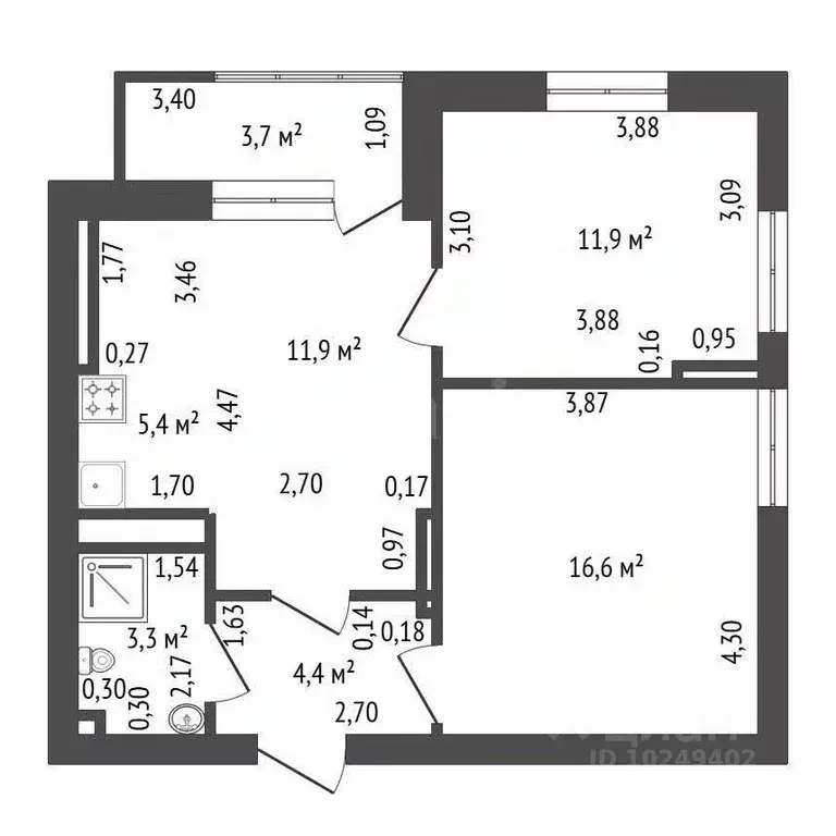 3-к кв. Башкортостан, Уфа ул. Летчиков, 2Б (53.5 м) - Фото 2