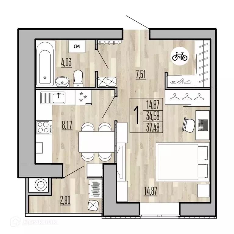 Продаётся 1-к квартира, 37.48 м - Фото 0