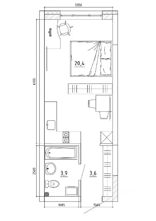 1-к кв. Кемеровская область, Кемерово 60А мкр,  (29.1 м) - Фото 0