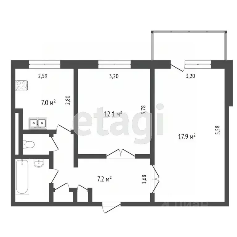 2-к кв. Крым, Симферополь ул. Маршала Жукова (48.5 м) - Фото 2