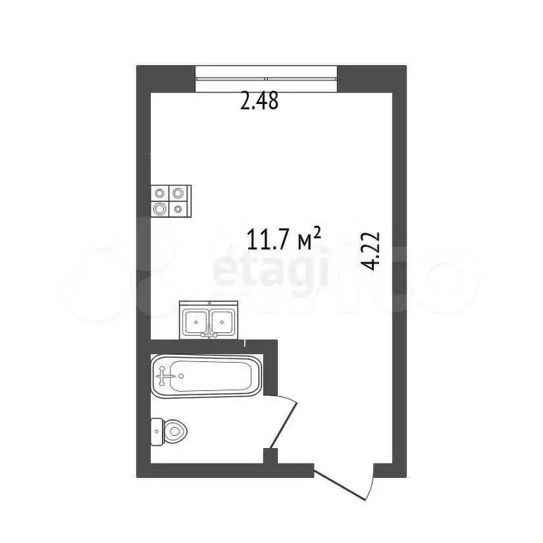 Квартира-студия, 11,7 м, 1/5 эт. - Фото 0