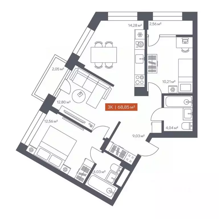 3-к кв. Томская область, Томск Красноармейская ул., 144 (68.85 м) - Фото 0