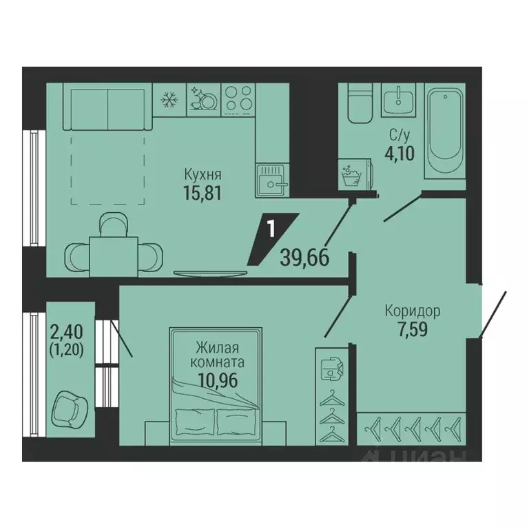 1-к кв. Свердловская область, Екатеринбург пер. Ученический, 4 (39.66 ... - Фото 1