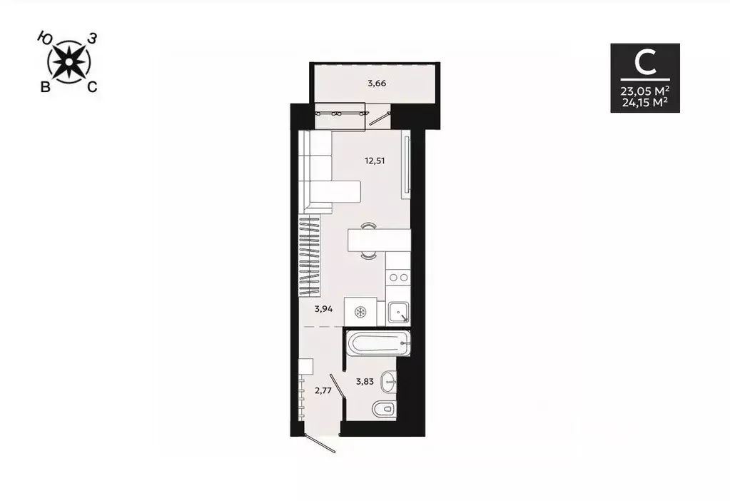 1-к кв. Хабаровский край, Хабаровск Матросская ул., 40 (24.15 м) - Фото 1