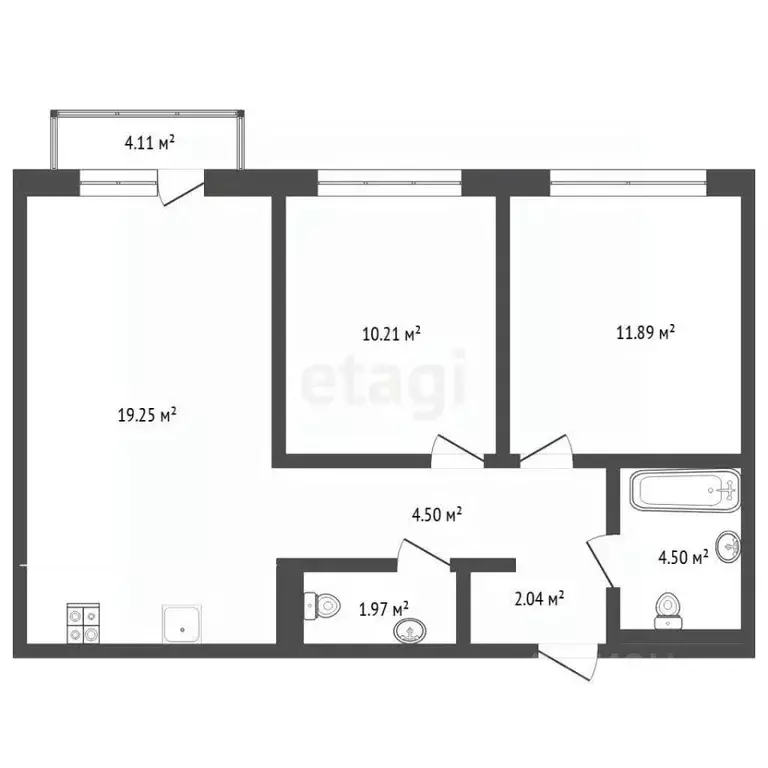 2-к кв. Тюменская область, Тюмень ул. Александра Звягина, 9 (54.8 м) - Фото 2