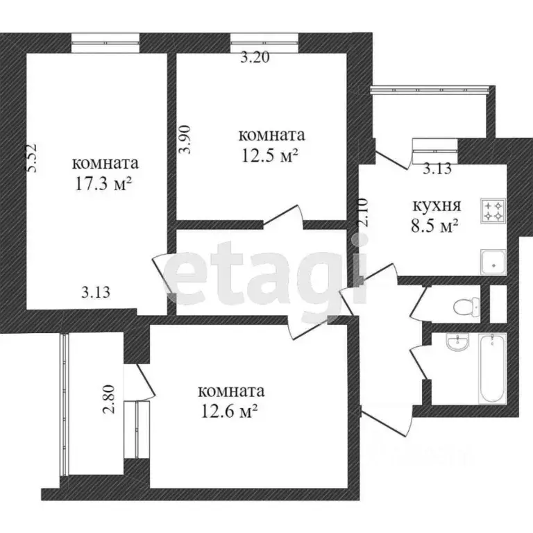 3-к кв. Белгородская область, Белгород ул. Есенина, 16 (63.3 м) - Фото 2