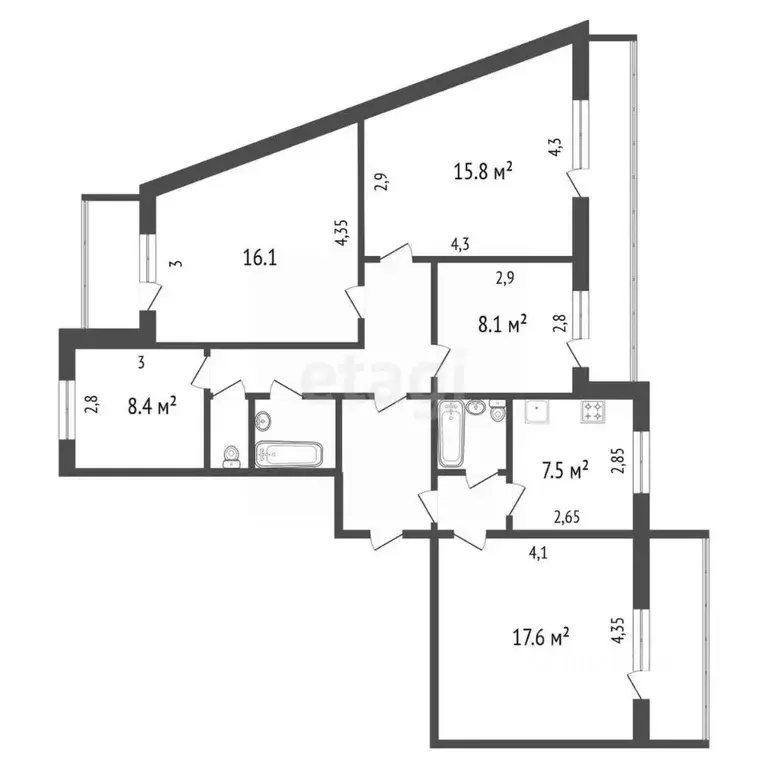 5-к кв. Красноярский край, Красноярск просп. 60 лет Образования СССР, ... - Фото 2