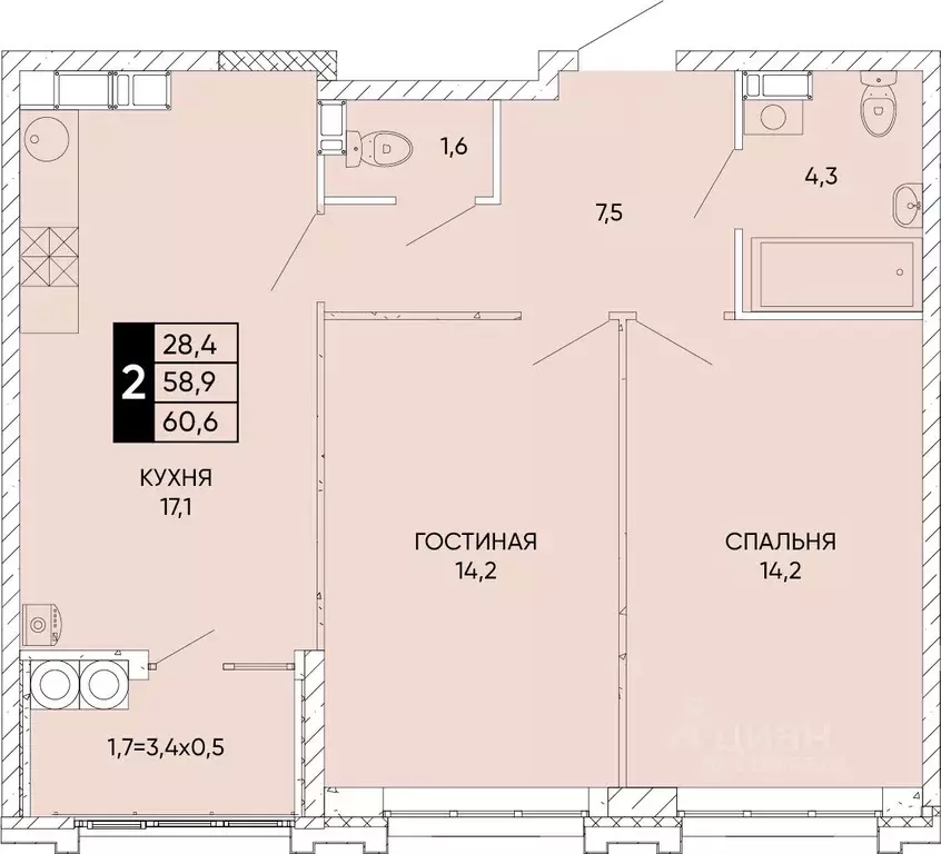 2-к кв. Ростовская область, Ростов-на-Дону Левобережье жилой комплекс ... - Фото 0
