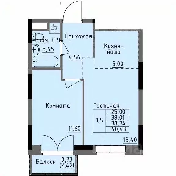 1-к кв. Удмуртия, Ижевск Строитель жилрайон, 4-й мкр,  (38.74 м) - Фото 1