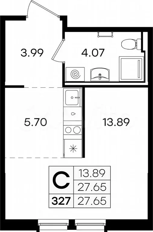 Квартира-студия, 27,7 м, 3/9 эт. - Фото 0