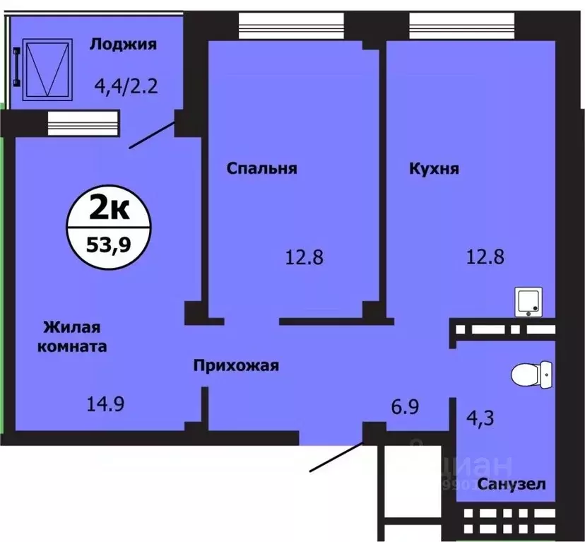 2-к кв. Красноярский край, Красноярск ул. Лесников, 43 (53.4 м) - Фото 0