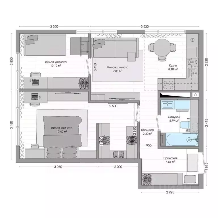 3-к кв. Приморский край, Владивосток ул. Нейбута (61.57 м) - Фото 1