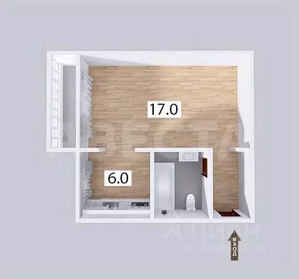 1-к кв. Омская область, Омск ул. Красный Путь, 12 (31.0 м) - Фото 1