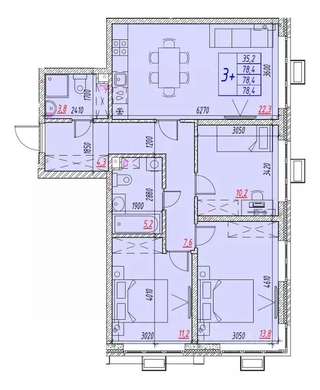 4-к кв. Астраханская область, Астрахань ул. Бэра, 29 (78.4 м) - Фото 2