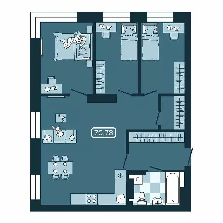 4-комнатная квартира: Владивосток, улица Борисенко, 100Кс1 (70.78 м) - Фото 1