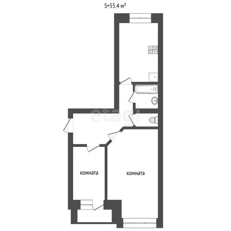 2-комнатная квартира: Богандинский, улица Энергетиков, 13 (55.4 м) - Фото 0