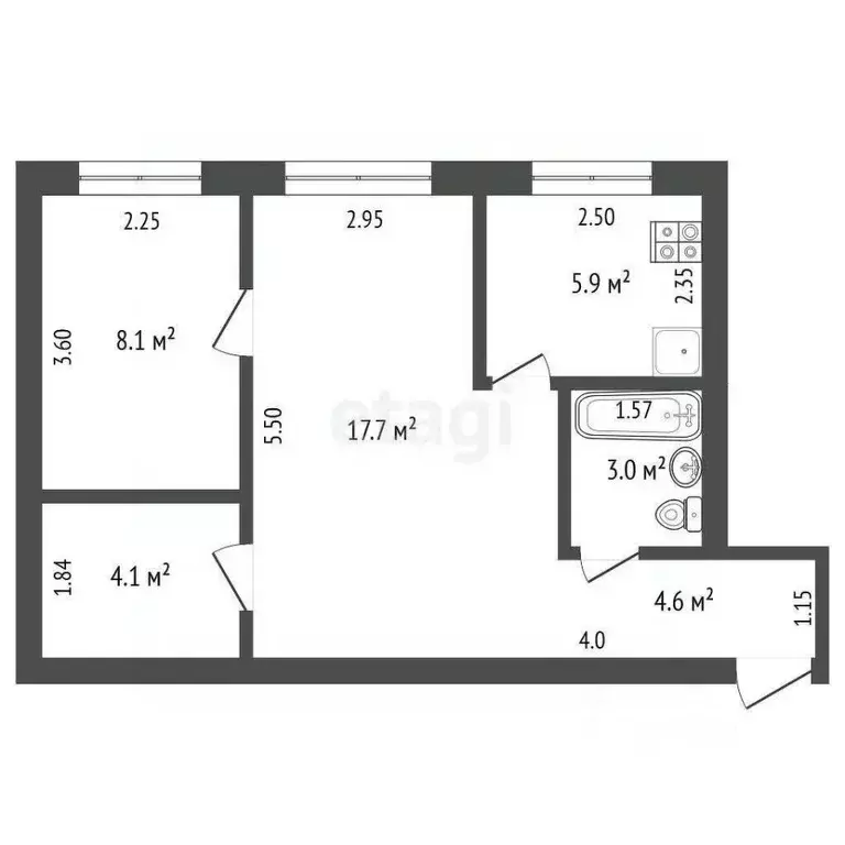 2-к кв. Саха (Якутия), Якутск ул. Дзержинского, 34 (43.4 м) - Фото 2