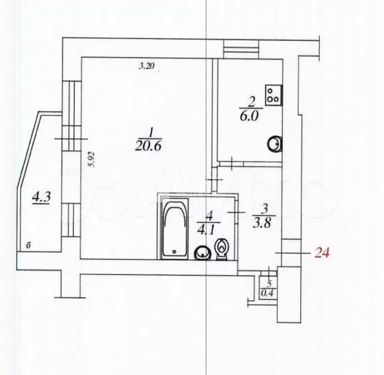 1-к. квартира, 39 м, 6/8 эт. - Фото 0