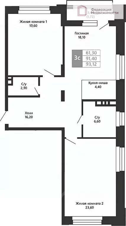 Студия Новосибирская область, Новосибирск ул. Аэропорт, 1/5 (93.12 м) - Фото 1