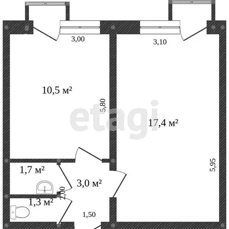 Квартира, 1 комната, 35.9 м - Фото 1