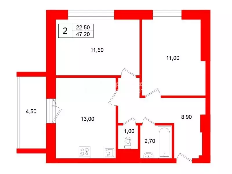 2-комнатная квартира: Санкт-Петербург, улица Крыленко, 14с2 (47.2 м) - Фото 1