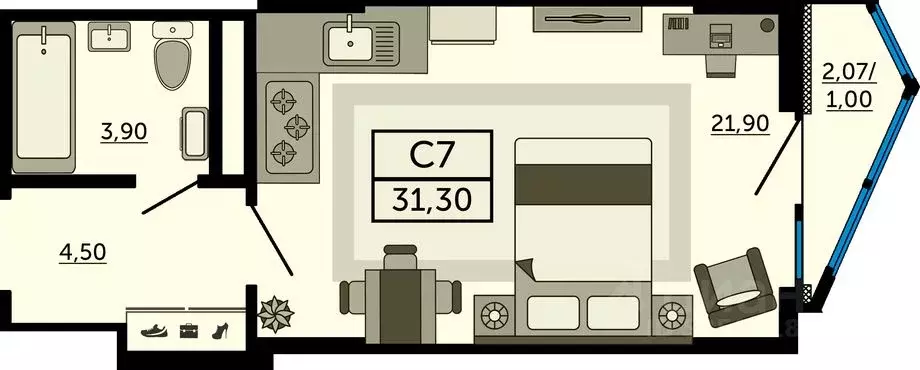 Студия Ростовская область, Ростов-на-Дону Северный мкр, просп. ... - Фото 1