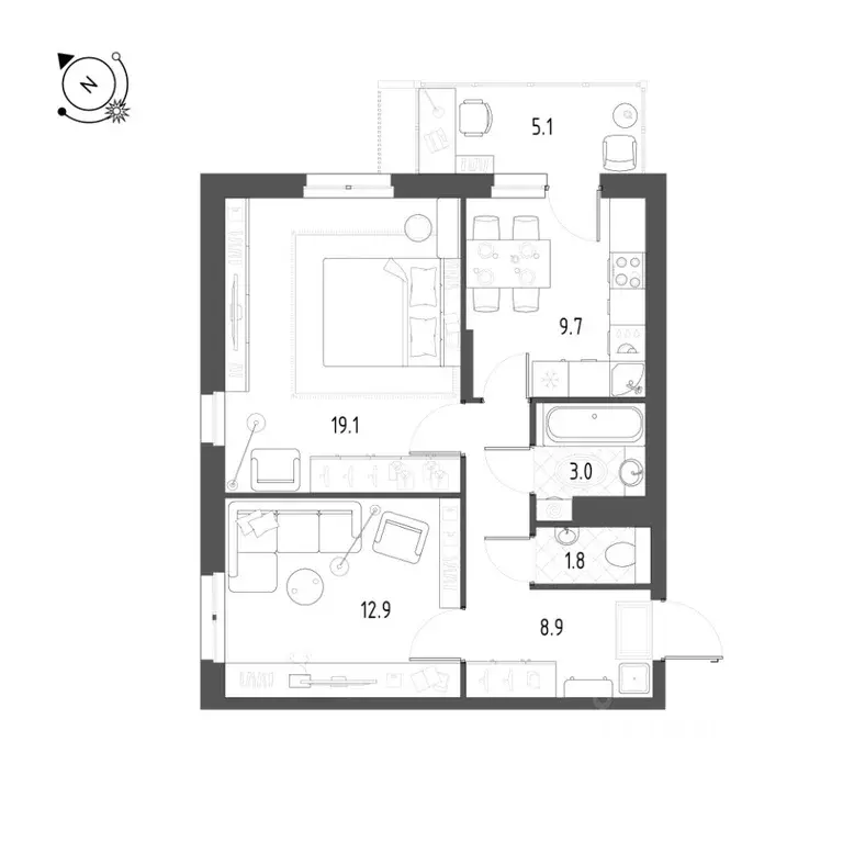 2-к кв. Тюменская область, Тюмень Профсоюзная ул., 49 (56.9 м) - Фото 0