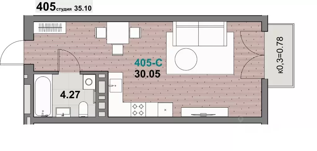1-к кв. Калининградская область, Зеленоградск ул. Гагарина (35.1 м) - Фото 1