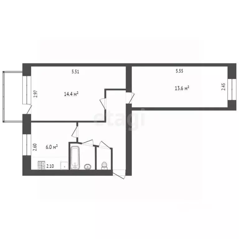 2-к кв. Тюменская область, Тюмень Волгоградская ул., 109 (47.0 м) - Фото 1