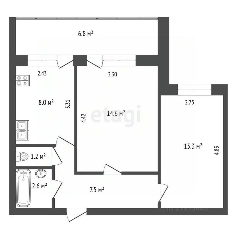 2-к кв. Тюменская область, Тюмень ул. Газовиков, 6 (47.2 м) - Фото 1