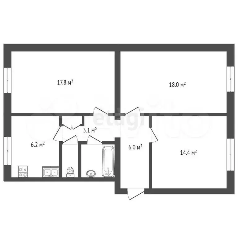 3-к. квартира, 73 м, 1/2 эт. - Фото 0