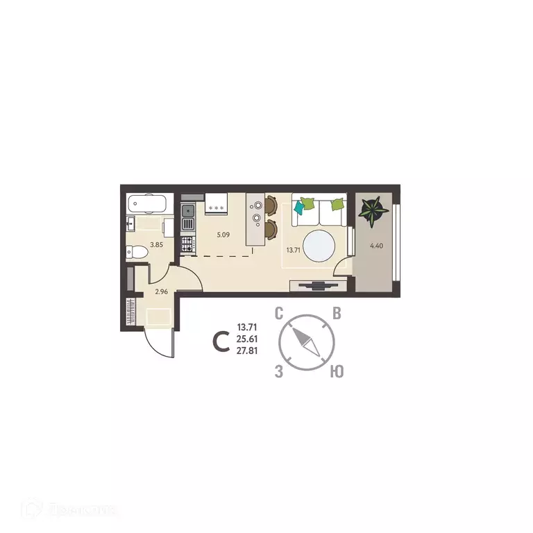 Продаётся квартира-студия, 27.81 м - Фото 0