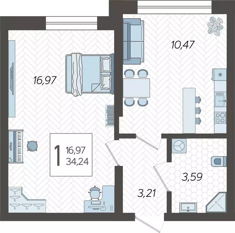 1-комнатная квартира: Сочи, жилой комплекс Кислород, 9 (34.24 м) - Фото 0