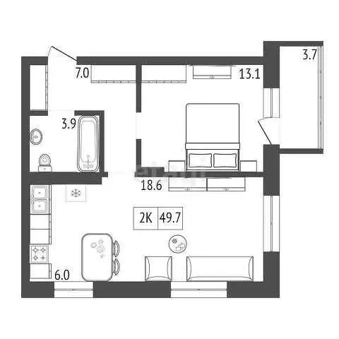 Продаётся 1-к квартира, 49.7 м - Фото 0