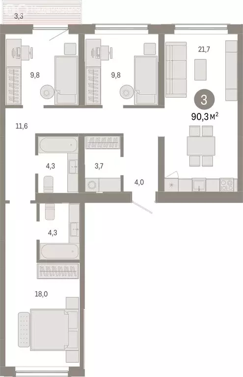 3-комнатная квартира: Новосибирск, Большевистская улица, с49 (90.27 м) - Фото 1