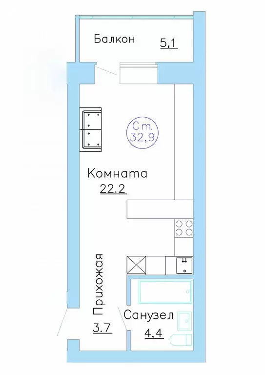 Квартира-студия: посёлок Московский, Новая улица, 15 (32.9 м) - Фото 0