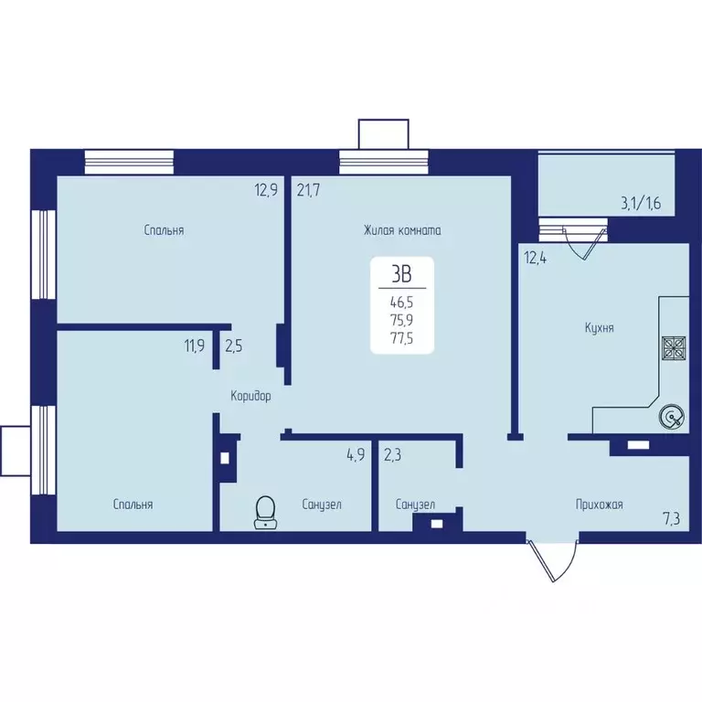 3-к кв. Красноярский край, Красноярск Свободный просп., 66Рк3 (77.5 м) - Фото 1