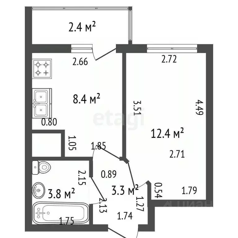 1-к кв. Санкт-Петербург ул. Русановская, 18к1 (27.9 м) - Фото 2