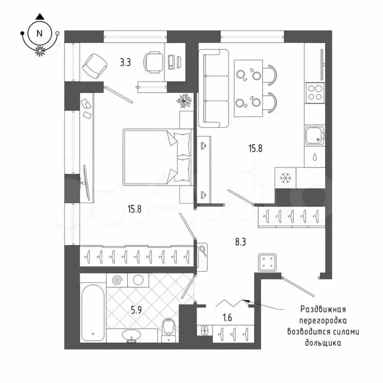 1-к. квартира, 49 м, 14/14 эт. - Фото 0