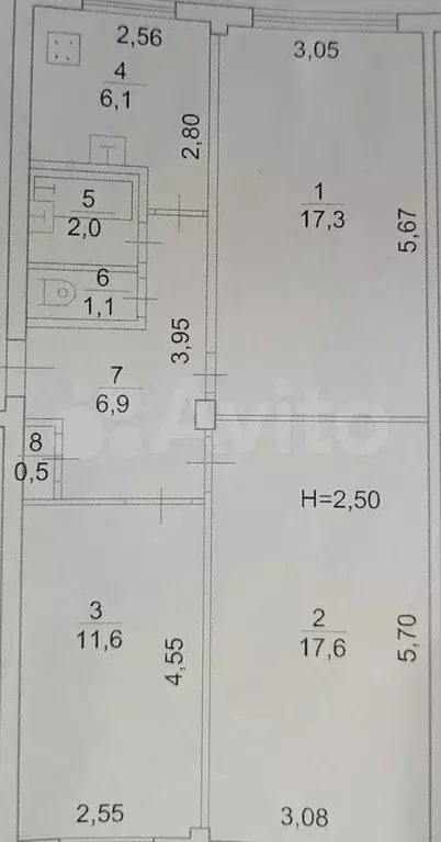 3-к. квартира, 63,1 м, 1/5 эт. - Фото 0