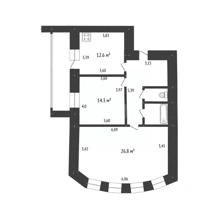 2-к кв. Белгородская область, Белгород ул. Щорса, 55 (69.6 м) - Фото 2