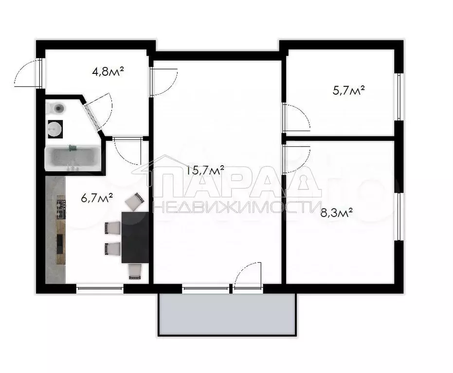3-к. квартира, 45 м, 2/3 эт. - Фото 0