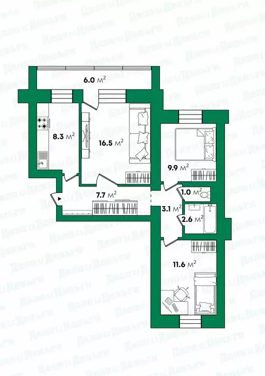 3-комнатная квартира: Киров, улица Чапаева, 7 (63.7 м) - Фото 1