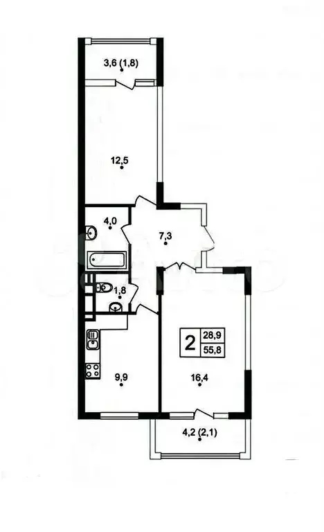 2-к. квартира, 56 м, 3/9 эт. - Фото 0