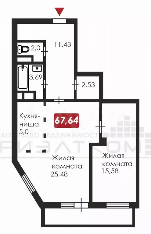 2-к. квартира, 68 м, 11/16 эт. - Фото 0