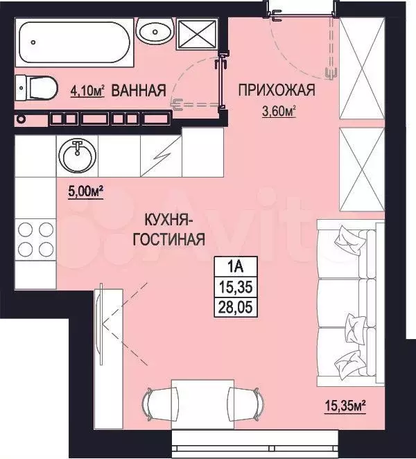Квартира-студия, 28,2 м, 1/1 эт. - Фото 0