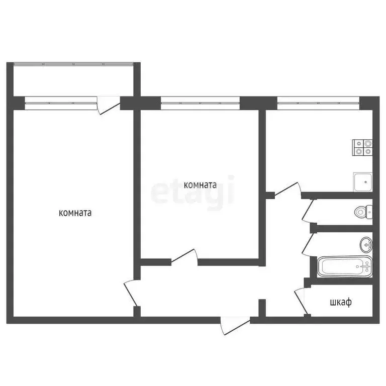 2-комнатная квартира: Туринск, улица Чкалова, 60 (43.4 м) - Фото 0
