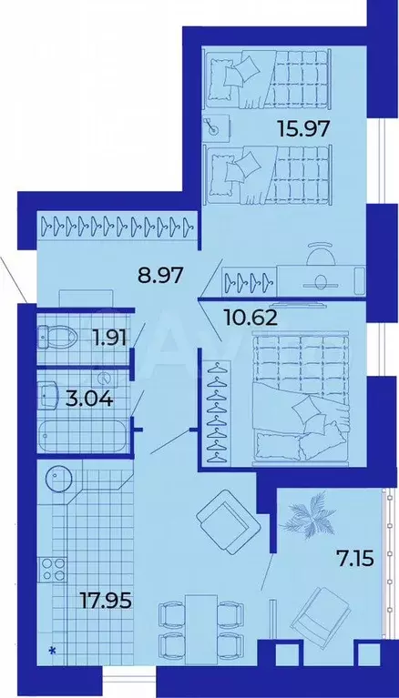 2-к. квартира, 65,9 м, 8/9 эт. - Фото 1