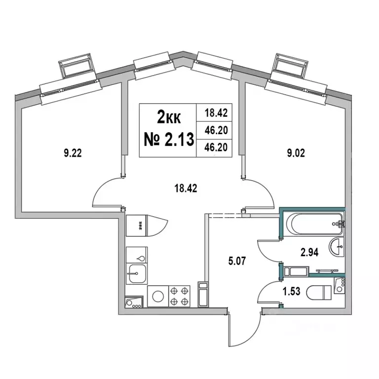2-к кв. Ленинградская область, Выборг ул. 2-я Южная, 4 (46.2 м) - Фото 1