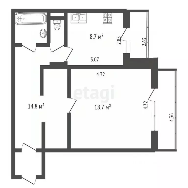 1-к кв. Омская область, Омск ул. Арнольда Нейбута, 7 (47.5 м) - Фото 1